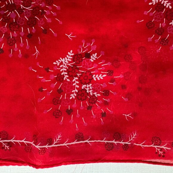 Vintage Red Floral Water Repellent Acetate Scarf 42" X 10" For Neck or Headwear - Picture 4 of 7